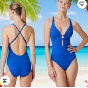 Bleu Rod Beattie Ring Me Up One Piece Swimsuit COBALT BLUE NWT Sz 12